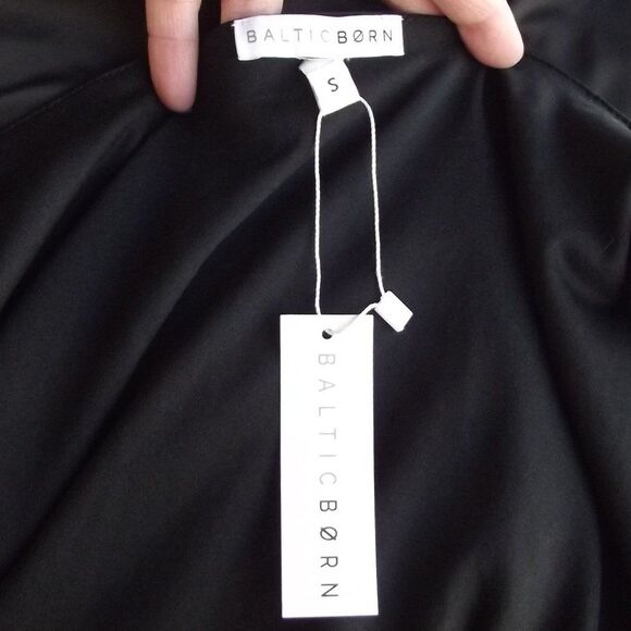 new BALTIC BORN Maxi Wrap Dress, S, Black satin, Flutter sleeve, Tulip skirt - Picture 11 of 14